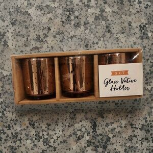 3 Piece Rose Gold Glass Votive Candle Holders Speckled 3" Height Special Moments